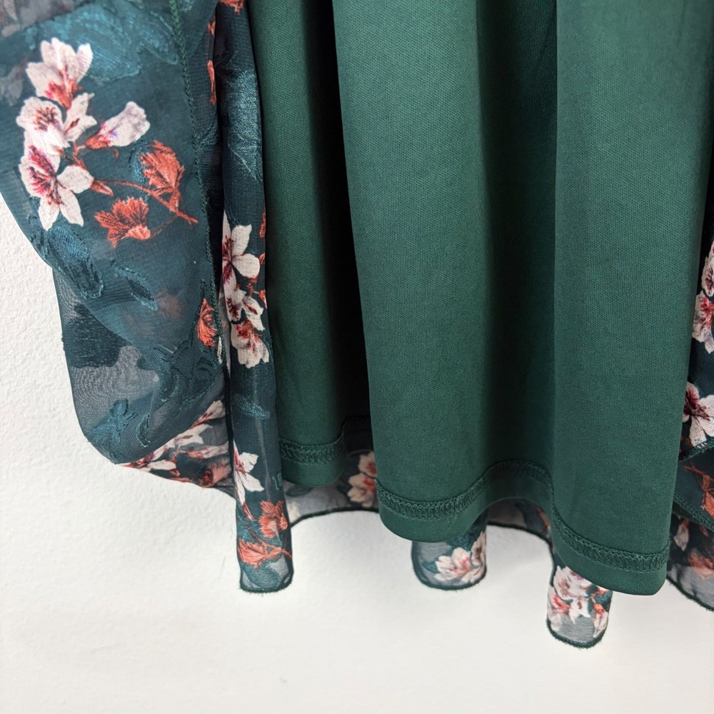 Cottagecore Green Midi XL Dress Boho Floral Feminine Smocked Tiered Chiffon - Picture 5 of 10